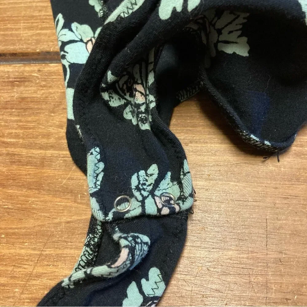 Free People Intimately So Much Black and Green Floral Bodysuit Medium Thong